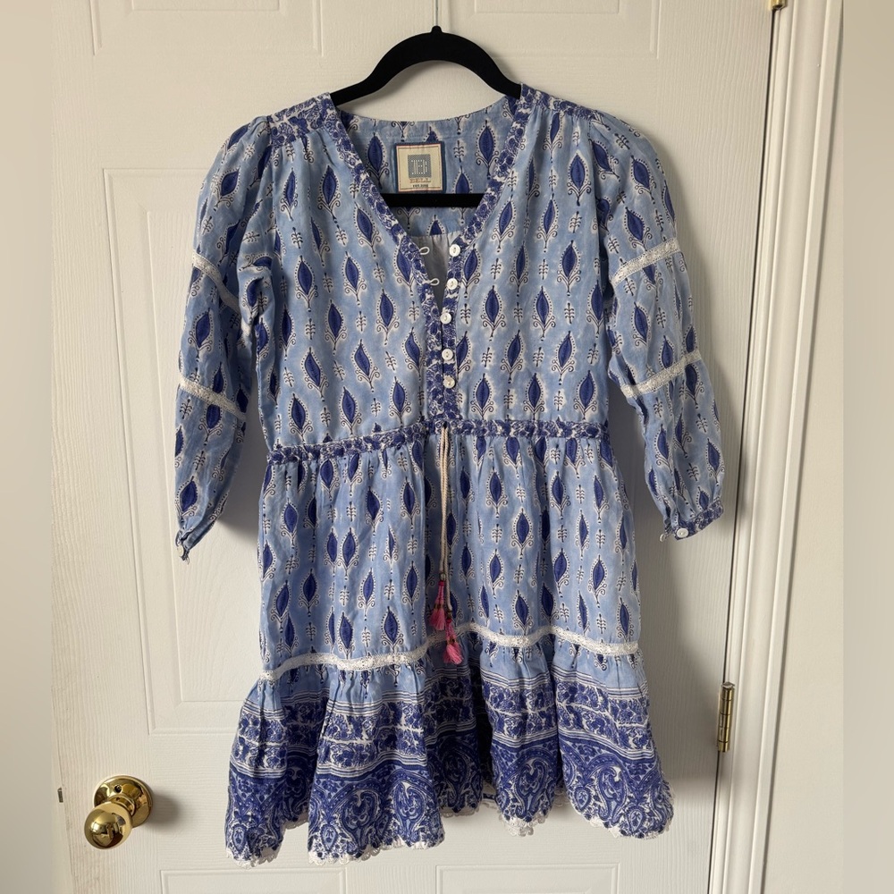 Alicia Bell Girl's 12 yr 100 % cotton blue dress made in India Summer Mi…